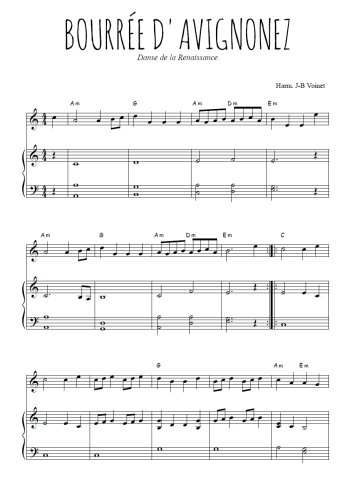 Téléchargez l'arrangement de la partition de renaissance-bourree-d-avignonez en PDF pour Mélodie et piano