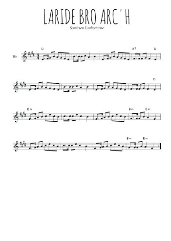 Téléchargez l'arrangement de la partition en Sib de la musique Laridé bro arc'h en PDF