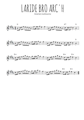 Téléchargez l'arrangement de la partition pour sax en Mib de la musique Laridé bro arc'h en PDF