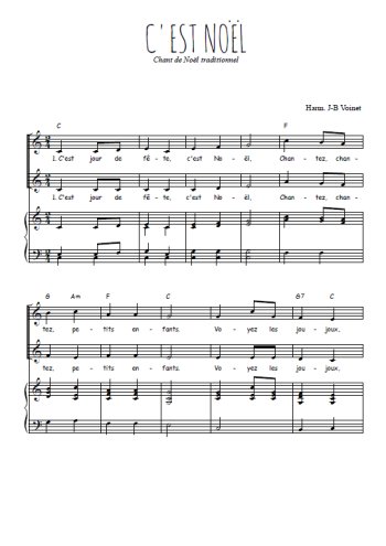 Téléchargez l'arrangement de la partition de C'est Noël en PDF pour deux voix égales et piano