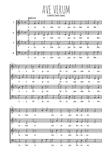 Téléchargez l'arrangement de la partition de Ave Verum en PDF à quatre voix SATB