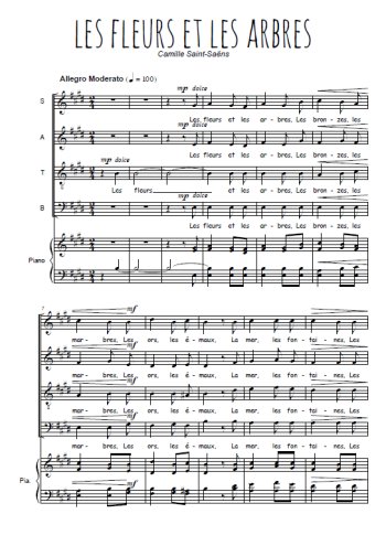 Téléchargez l'arrangement de la partition de Les fleurs et les arbres en PDF pour 4 voix mixtes et piano