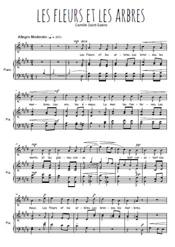 Téléchargez l'arrangement de la partition de camille-saint-saens-les-fleurs-et-les-arbres en PDF pour Chant et piano