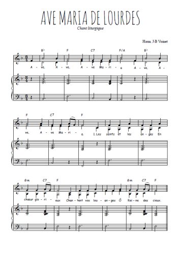 Téléchargez l'arrangement de la partition de Ave Maria de Lourdes en PDF pour deux voix égales et piano