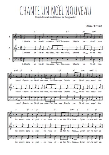 Téléchargez l'arrangement de la partition de Chante un Noël nouveau en PDF à trois voix