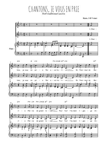Téléchargez l'arrangement de la partition de Chantons, je vous en prie en PDF pour deux voix égales et piano
