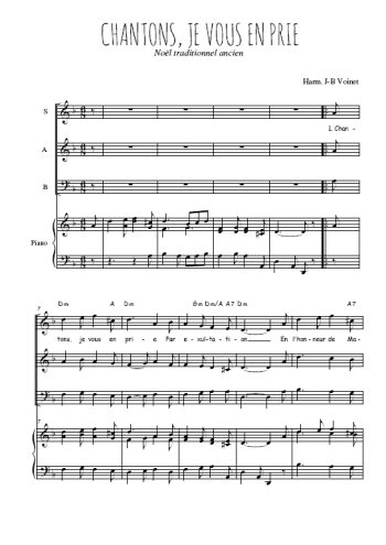 Téléchargez l'arrangement de la partition de Chantons, je vous en prie en PDF pour trois voix mixtes et piano