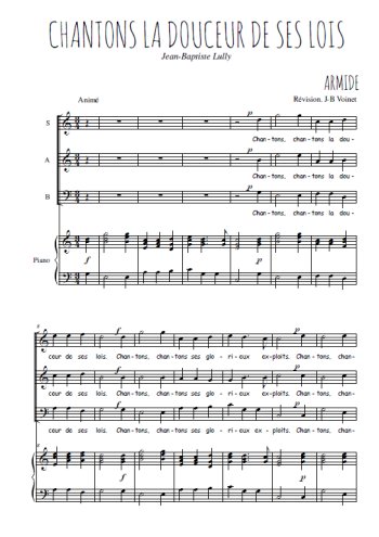 Téléchargez l'arrangement de la partition de Chantons la douceur de ses lois en PDF pour trois voix mixtes et piano