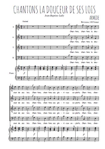 Téléchargez l'arrangement de la partition de Chantons la douceur de ses lois en PDF pour 4 voix mixtes et piano