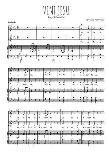 Téléchargez l'arrangement de la partition de Veni Jesu en PDF pour deux voix égales et piano