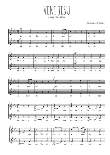 Téléchargez l'arrangement de la partition de Veni Jesu en PDF à deux voix