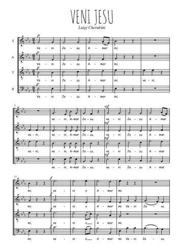 Téléchargez l'arrangement de la partition de Veni Jesu en PDF à quatre voix SATB