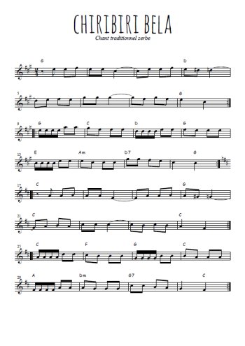 Téléchargez l'arrangement de la partition en Sib de la musique Chiribiri bela en PDF