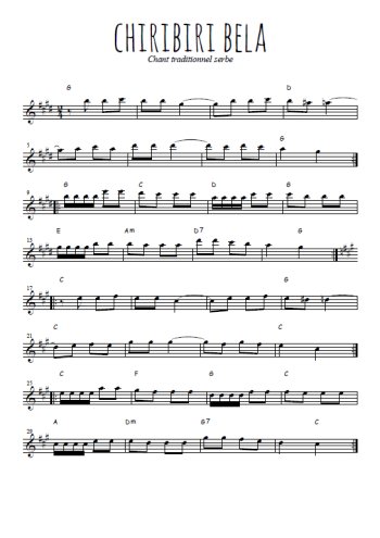 Téléchargez l'arrangement de la partition pour sax en Mib de la musique Chiribiri bela en PDF