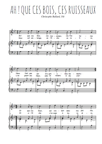 Téléchargez l'arrangement de la partition de christophe-ballard-ah-que-ces-bois-ces-ruisseaux en PDF pour Chant et piano