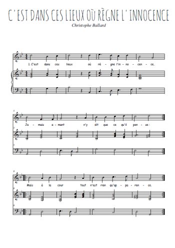Téléchargez l'arrangement de la partition de christophe-ballard-c-est-dans-ces-lieux-ou-regne-l-innocence en PDF pour Chant et piano