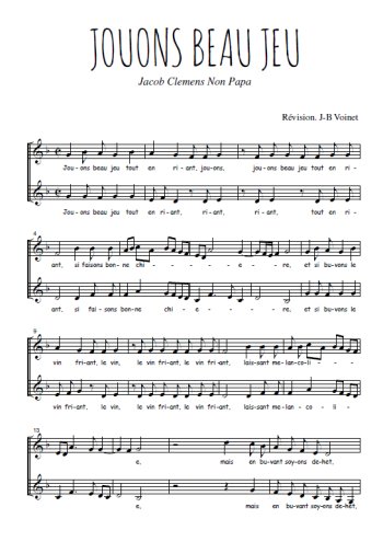 Téléchargez l'arrangement de la partition de Jouons beau jeu en PDF à deux voix