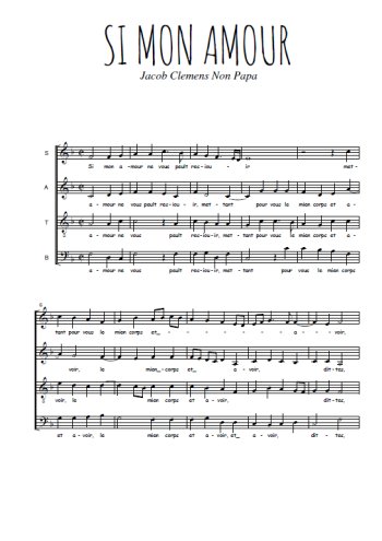 Téléchargez l'arrangement de la partition de Si mon amour en PDF à quatre voix SATB