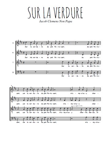 Téléchargez l'arrangement de la partition de Sur la verdure en PDF à quatre voix SATB