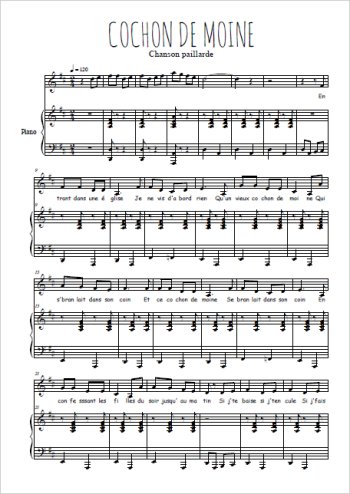 Téléchargez l'arrangement de la partition de cochon-de-moine en PDF pour Chant et piano