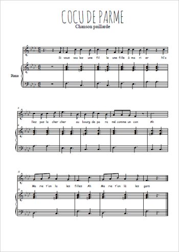 Téléchargez l'arrangement de la partition de chanson-paillarde-cocu-de-parame en PDF pour Chant et piano