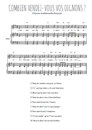 Téléchargez l'arrangement de la partition de Traditionnel-Combien-vendez-vous-vos-oignons en PDF pour Chant et piano