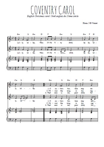Téléchargez l'arrangement de la partition de Coventry carol, chant de Noël en PDF pour deux voix égales et piano