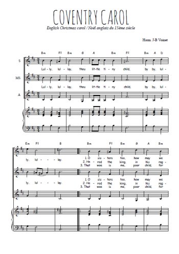 Téléchargez l'arrangement de la partition de Coventry carol, chant de Noël en PDF pour trois voix de femmes et piano