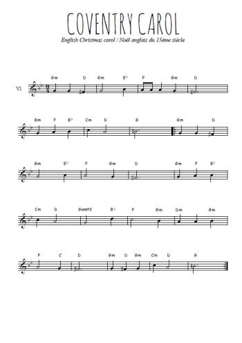Téléchargez la partition de la musique Coventry carol, chant de Noël en PDF, pour violon