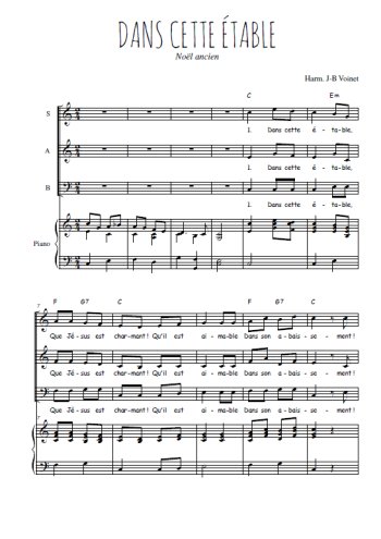 Téléchargez l'arrangement de la partition de Dans cette étable en PDF pour trois voix mixtes et piano