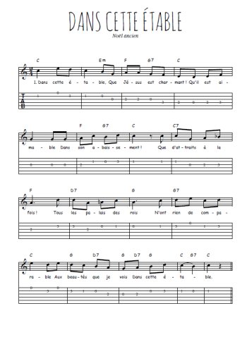 Téléchargez la tablature de la musique Traditionnel-Dans-cette-etable en PDF