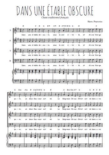 Téléchargez l'arrangement de la partition de Dans une étable obscure en PDF pour 4 voix mixtes et piano