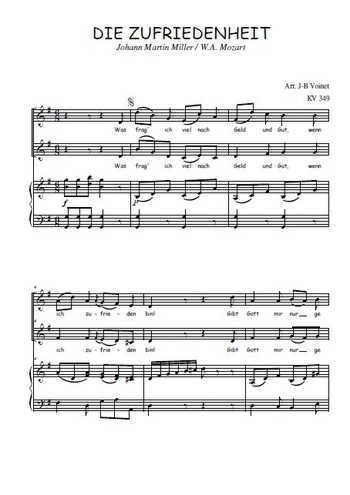 Téléchargez l'arrangement de la partition de Die Zufriedenheit en PDF pour deux voix égales et piano