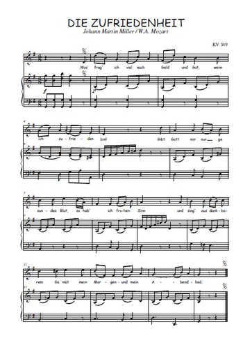 Téléchargez l'arrangement de la partition de W.A.-Mozart-Die-Zufriedenheit en PDF pour Chant et piano