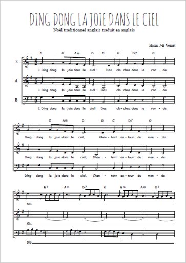 Téléchargez l'arrangement de la partition de Ding dong La joie dans le ciel en PDF à trois voix
