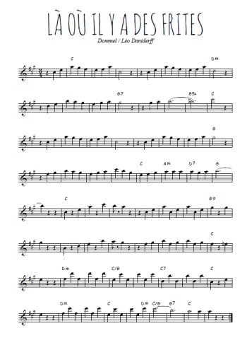 Téléchargez l'arrangement de la partition pour sax en Mib de la musique Là où il y a des frites en PDF