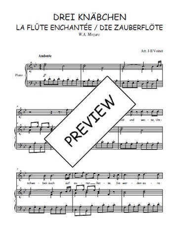 Téléchargez l'arrangement de la partition de W.A.-Mozart-Drei-Knabchen-quintet-de-La-flute-enchantee en PDF pour Chant et piano