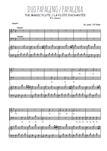 Téléchargez l'arrangement de la partition de mozart-la-flute-enchantee-duo-papageno-papagena en PDF pour Chant et piano