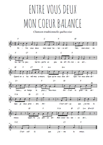 Entre vous deux mon coeur balance Partition gratuite