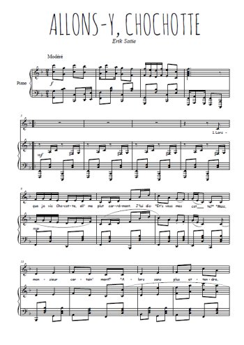 Téléchargez l'arrangement de la partition de erik-satie-allons-y-chochotte en PDF pour Chant et piano