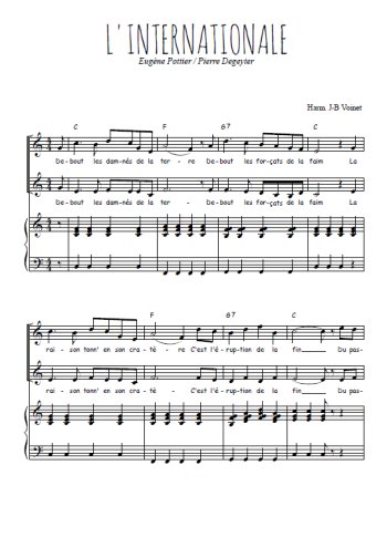 Téléchargez l'arrangement de la partition de L'internationale en PDF pour deux voix égales et piano