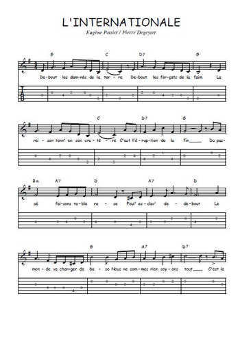 Téléchargez la tablature de la musique Eugene-Pottier-Pierre-Degeyter-L-internationale en PDF