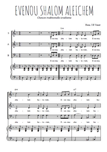 Téléchargez l'arrangement de la partition de Evenou shalom aleichem en PDF pour trois voix mixtes et piano