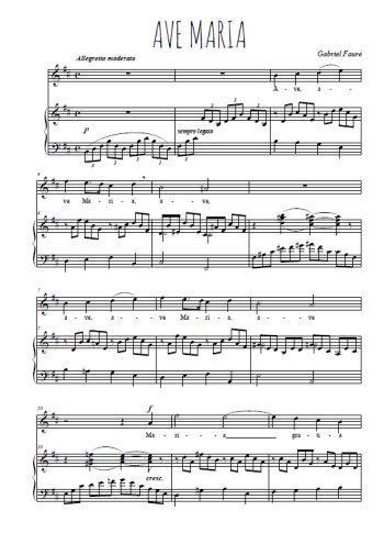Téléchargez l'arrangement de la partition de Gabriel-Faure-Ave-Maria en PDF pour Chant et piano