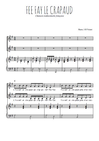 Téléchargez l'arrangement de la partition de Fee Fay le crapaud en PDF pour deux voix égales et piano