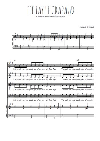 Téléchargez l'arrangement de la partition de Fee Fay le crapaud en PDF pour 4 voix mixtes et piano