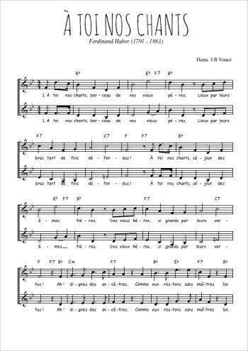 Téléchargez l'arrangement de la partition de A toi nos chants en PDF à deux voix