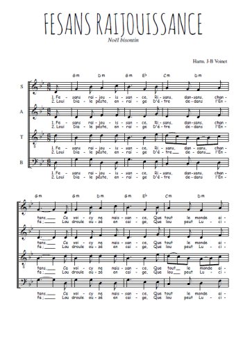 Téléchargez l'arrangement de la partition de Fesans raijouissance en PDF à quatre voix SATB