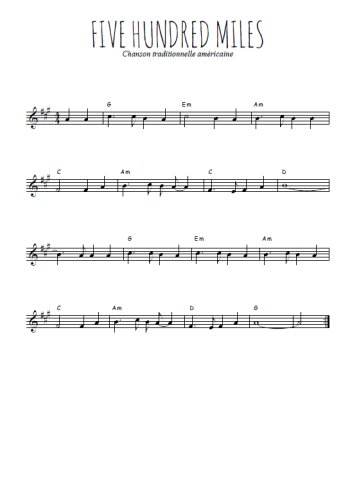 Téléchargez l'arrangement de la partition en Sib de la musique Five Hundred Miles en PDF