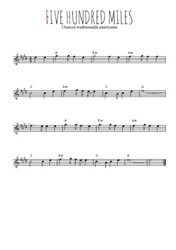Téléchargez l'arrangement de la partition pour sax en Mib de la musique Five Hundred Miles en PDF